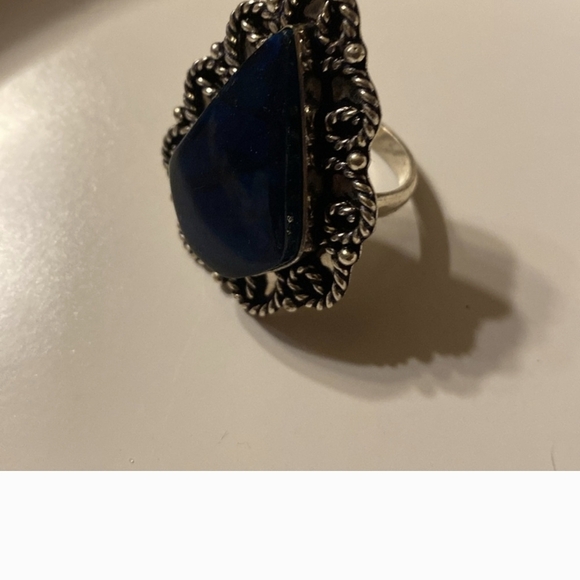 Victorian Blue and Silver Filigree Ring - Picture 1 of 4